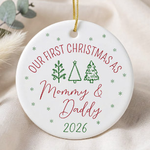 Unser erstes Weihnachten als Mami und Papi Keramik Ornament