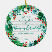 Unser erstes Weihnachten als Mommy & Daddy Rustic Keramik Ornament (Vorne)