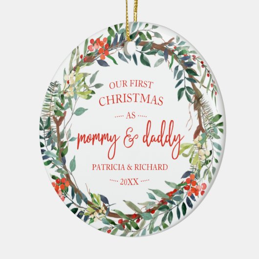 Unser erstes Weihnachten als Mommy & Daddy Rustic Keramik Ornament (Links)