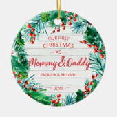 Unser erstes Weihnachten als Mommy & Daddy Rustic  Keramik Ornament (Vorne)