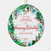 Unser erstes Weihnachten als Mommy & Daddy Rustic  Keramik Ornament (Links)