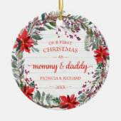 Unser erstes Weihnachten als Mommy & Daddy Rustic Keramik Ornament (Vorne)
