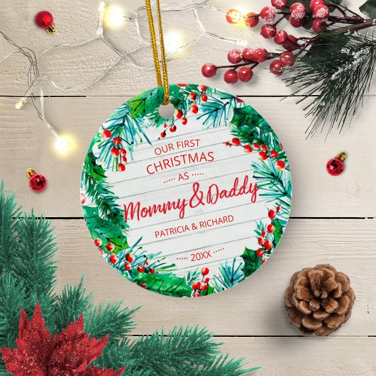 Unser erstes Weihnachten als Mommy & Daddy Rustic  Keramik Ornament