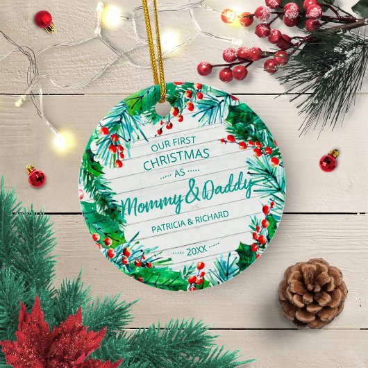 Unser erstes Weihnachten als Mommy & Daddy Rustic Keramik Ornament