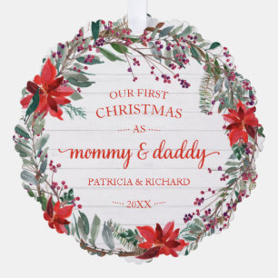 Unser erstes Weihnachten als Mommy & Daddy Rustic  Ornament Karte