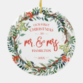 Unser erstes Weihnachten als Mr. & Mrs. 2020 Rusti Keramik Ornament (Hinten)