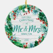 Unser erstes Weihnachten als Mr. & Mrs. 2020 Rusti Keramik Ornament (Hinten)