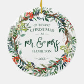 Unser erstes Weihnachten als Mr. & Mrs. 2020 Rusti Keramik Ornament (Hinten)