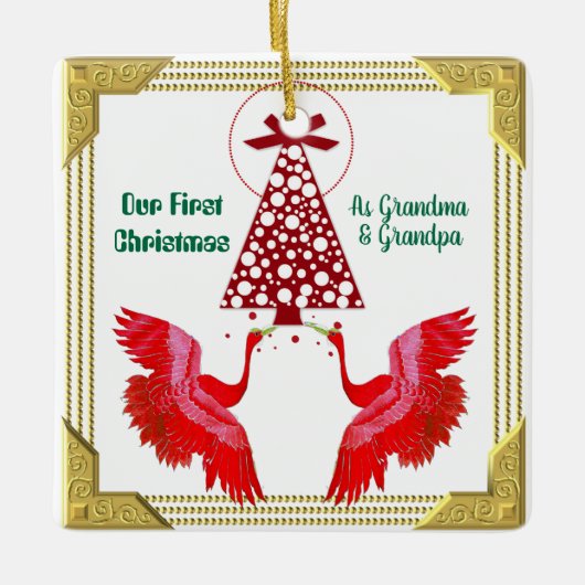 Unser erstes Weihnachten als Oma Opa 2 Schwänze Sp Keramikornament (Vorderseite)