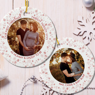 Unser erstes Weihnachten als Roter Ditsy-Schneef Keramik Ornament