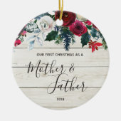 Unser erstes Weihnachten als Vater und Mutter Keramik Ornament (Vorne)