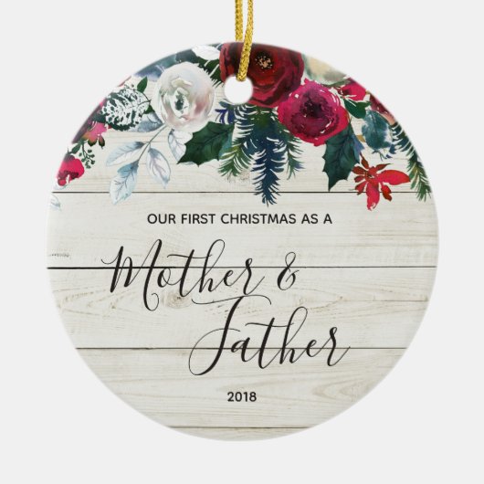 Unser erstes Weihnachten als Vater und Mutter Keramik Ornament (Vorne)