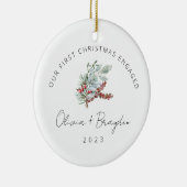 Unser erstes Weihnachten als Verlobtes Eukalyptus- Keramik Ornament (Rechts)
