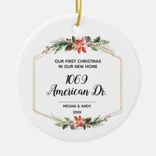 Unser erstes Weihnachten auf unserer neuen Zuhause Keramik Ornament (Vorne)