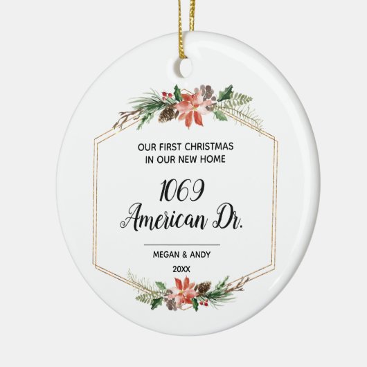 Unser erstes Weihnachten auf unserer neuen Zuhause Keramik Ornament (Links)