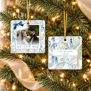 Unser erstes Weihnachten Blau Grandmillennial Foto Keramikornament