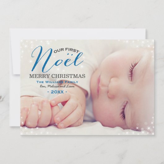 Unser erstes Weihnachten Blue Foto Overlay Babys z (Vorderseite)