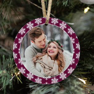 Unser erstes Weihnachten Burgunder-Schneeflocken-F Ornament