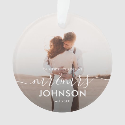 Unser erstes Weihnachten Elegant Script Mr. und Mr Ornament (Vorderseite)