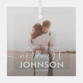 Unser erstes Weihnachten Elegant Script Mr. und Mr Ornament Aus Glas (Vorderseite)