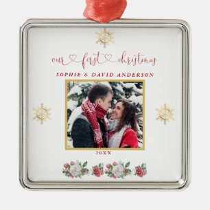 Unser erstes Weihnachten Florale Schneeflocke Foto Ornament Aus Metall