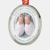 Unser erstes Weihnachten gewinnt neues Baby-Foto K Ornament Aus Metall (Links)