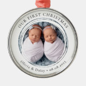 Unser erstes Weihnachten gewinnt neues Baby-Foto K Ornament Aus Metall (Vorne)
