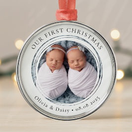 Unser erstes Weihnachten gewinnt neues Baby-Foto K Ornament Aus Metall