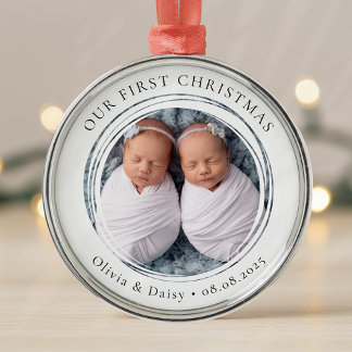 Unser erstes Weihnachten gewinnt neues Baby-Foto K Ornament Aus Metall