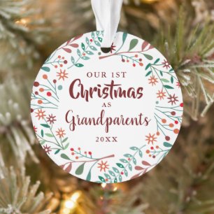 Unser erstes Weihnachten Großeltern Floral Baby Fo Ornament
