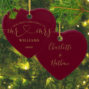 Unser erstes Weihnachten Herr Frau Gold Liebe Herz Keramik Ornament