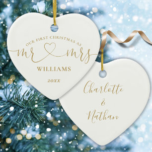 Unser erstes Weihnachten Herr Frau Gold Liebe Herz Keramik Ornament