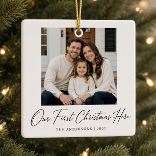Unser erstes Weihnachten hier Personalisiertes Fam Keramikornament