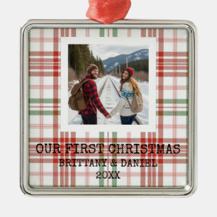 Unser erstes Weihnachten im karierten Stil Ornament Aus Metall