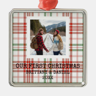Unser erstes Weihnachten im karierten Stil Ornament Aus Metall