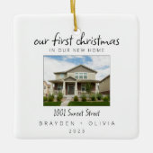 Unser erstes Weihnachten in New Zuhause Foto Minim Keramikornament (Vorderseite)