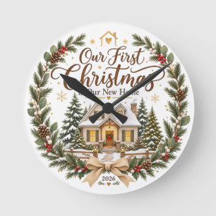 Unser erstes Weihnachten in unserem neuen Zuhause Runde Wanduhr