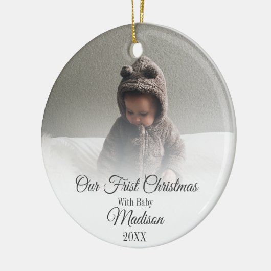 Unser erstes Weihnachten mit Baby Quote Monogram F Keramik Ornament (Links)