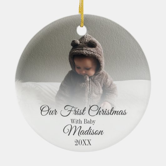 Unser erstes Weihnachten mit Baby Quote Monogram F Keramik Ornament (Hinten)