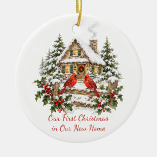 Unser erstes Weihnachten neues Zuhause roter Kardi Keramik Ornament