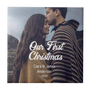 Unser erstes Weihnachten Paar-Foto weiß grau Fliese
