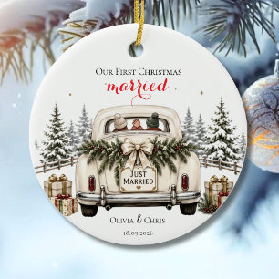Unser erstes Weihnachten verheiratet Auto Hochzeit Keramik Ornament