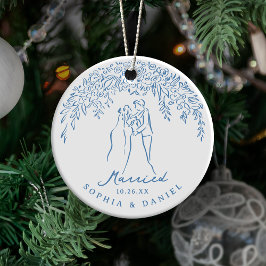 Unser erstes Weihnachten verheiratet Blaue whimsic Keramik Ornament