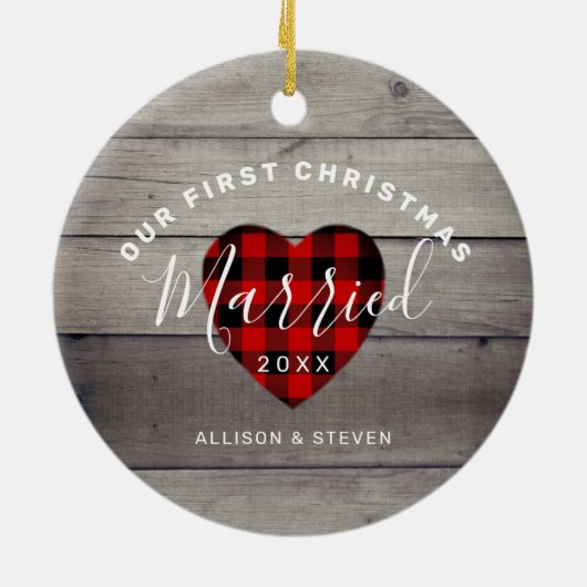 Unser erstes Weihnachten Verheiratet rustikal Pers Keramik Ornament (Hinten)