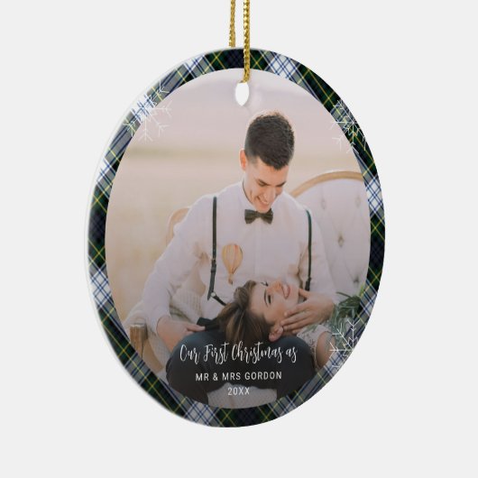 Unser erstes Weihnachten Verheiratet zwei Fotos Go Keramik Ornament (Rechts)