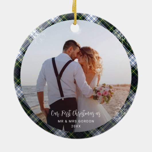 Unser erstes Weihnachten Verheiratet zwei Fotos Go Keramik Ornament (Hinten)