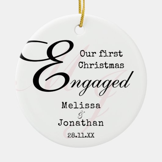 Unser erstes Weihnachten Verlobt Elegant Minimalis Keramik Ornament (Vorne)