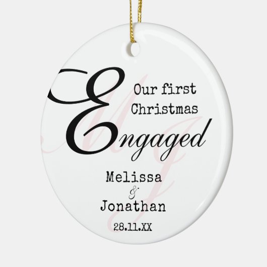 Unser erstes Weihnachten Verlobt Elegant Minimalis Keramik Ornament (Links)