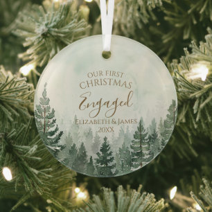 Unser erstes Weihnachten verlobt Foto Kiefernwald Ornament Aus Glas