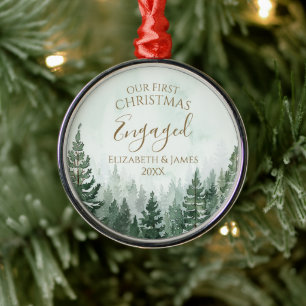 Unser erstes Weihnachten verlobt Foto Kiefernwald Ornament Aus Metall